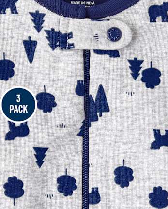 Baby And Toddler Boys Bear Snug Fit Cotton One Piece Pajamas 3-Pack