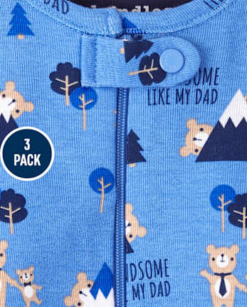 Baby And Toddler Boys Bear Snug Fit Cotton One Piece Pajamas 3-Pack