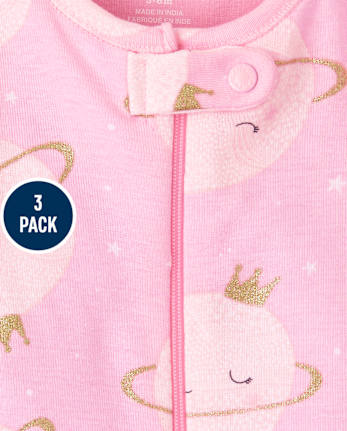 Pijamas de una pieza de algodón con ajuste ceñido Planets para bebés y niñas pequeñas, paquete de 3