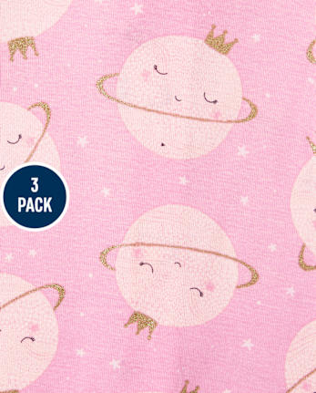 Pijamas de una pieza de algodón con ajuste ceñido Planets para bebés y niñas pequeñas, paquete de 3