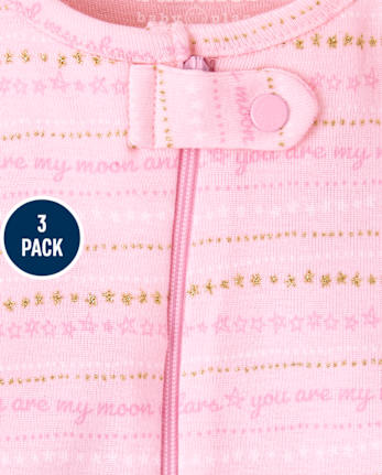 Pijamas de una pieza de algodón con ajuste ceñido Planets para bebés y niñas pequeñas, paquete de 3