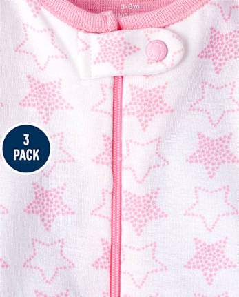Pijamas de una pieza de algodón con ajuste ceñido Planets para bebés y niñas pequeñas, paquete de 3