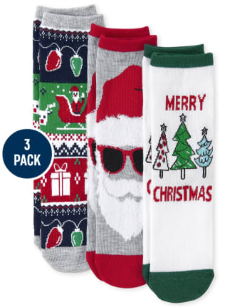 Paquete de 3 calcetines unisex para niños a juego con la familia de Papá Noel
