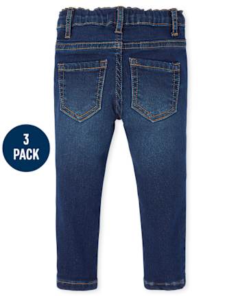 Paquete de 3 jeggings de mezclilla de punto elástico para bebés y niñas pequeñas