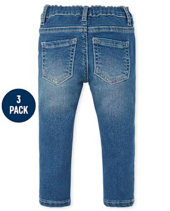 Paquete de 3 jeggings de mezclilla de punto elástico para bebés y niñas pequeñas