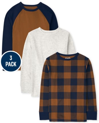Evas' Pick - Pack de 3 tops térmicos raglán a cuadros para niños