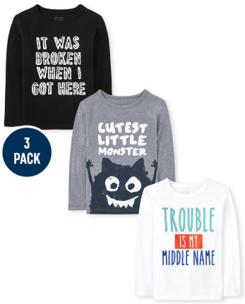 Paquete de 3 camisetas con gráfico Trouble para niños pequeños