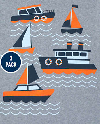 Paquete de 3 camisetas con gráfico de transporte para niños pequeños