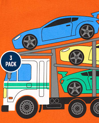 Paquete de 3 camisetas con gráfico de transporte para niños pequeños