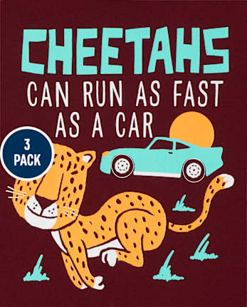 Paquete de 3 camisetas con gráfico de datos divertidos sobre animales para niños pequeños