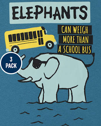 Paquete de 3 camisetas con gráfico de datos divertidos sobre animales para niños pequeños