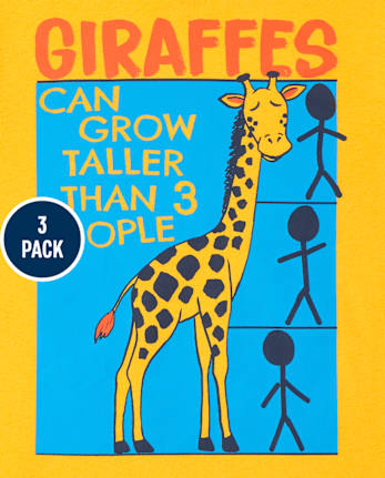 Paquete de 3 camisetas con gráfico de datos divertidos sobre animales para niños pequeños