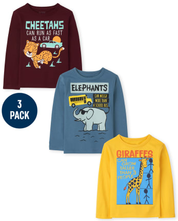 Paquete de 3 camisetas con gráfico de datos divertidos sobre animales para niños pequeños