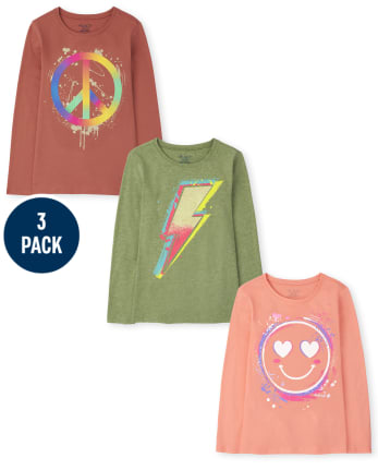 Pack de 3 camisetas con gráfico de tendencia para niñas
