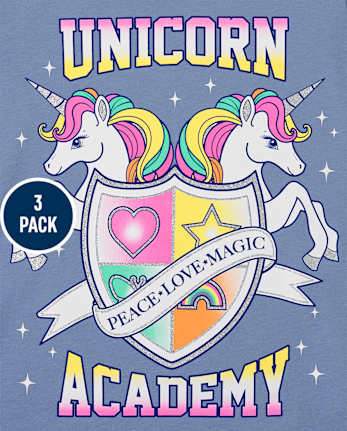 Paquete de 3 camisetas con gráfico Unicorn School para niñas