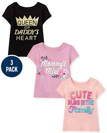 Paquete de 3 camisetas con gráfico familiar para niñas pequeñas