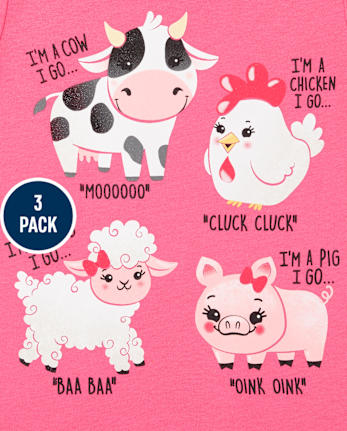 Pack de 3 camisetas con estampado de animales para niñas pequeñas