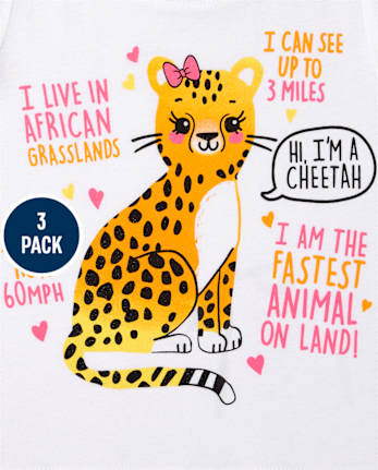 Pack de 3 camisetas con estampado de animales para niñas pequeñas