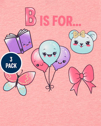 Lot de 3 t-shirts graphiques scolaires pour petites filles