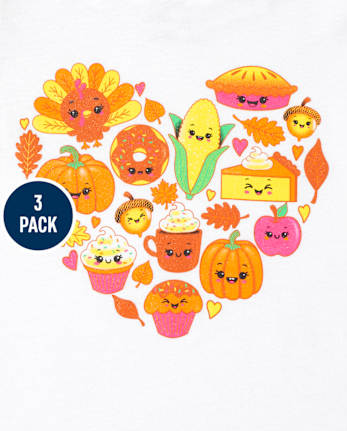 Paquete de 3 camisetas con estampado de otoño para niñas pequeñas