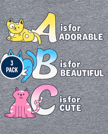 Toddler Girls Educational Animals Graphic Tee 3-Pack