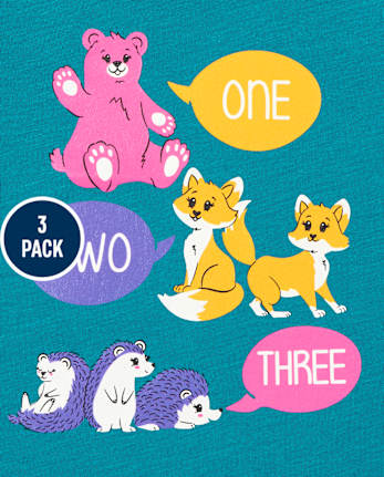 Toddler Girls Educational Animals Graphic Tee 3-Pack
