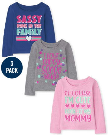 Paquete de 3 camisetas con estampado Family Love para niñas pequeñas