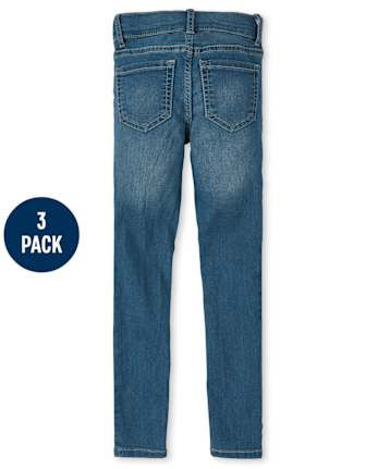 Jeggings de mezclilla de punto elástico para niñas, paquete de 3