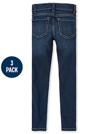 Jeggings de mezclilla de punto elástico para niñas, paquete de 3