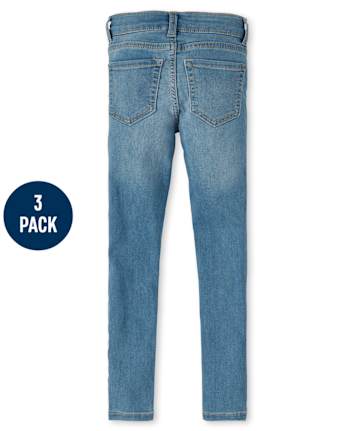 Jeggings de mezclilla de punto elástico para niñas, paquete de 3