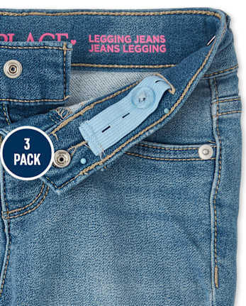 Jeggings de mezclilla de punto elástico para niñas, paquete de 3