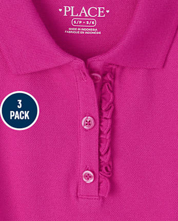 Girls Uniform Ruffle Pique Polo 3-Pack