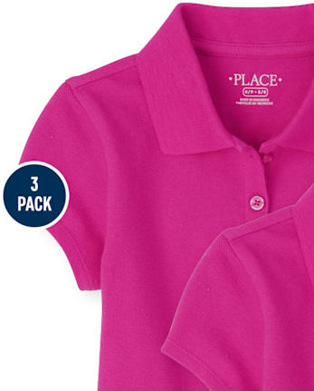 Polo de piqué con volantes de uniforme para niñas, paquete de 3