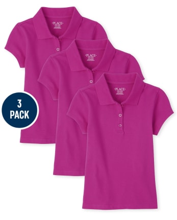 Girls Uniform Ruffle Pique Polo 3-Pack