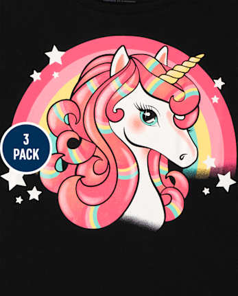 Lot de 3 t-shirts graphiques licorne pour filles