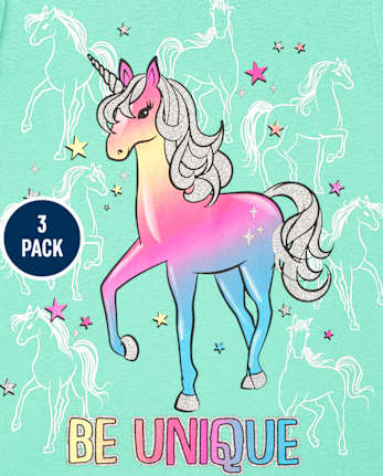 Lot de 3 t-shirts graphiques licorne pour filles