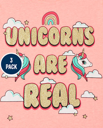 Lot de 3 t-shirts graphiques licorne pour filles