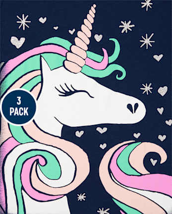 Lot de 3 t-shirts à imprimé licorne pour filles