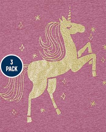 Lot de 3 t-shirts à imprimé licorne pour filles