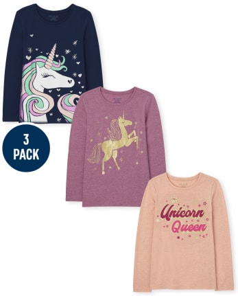 Lot de 3 t-shirts à imprimé licorne pour filles