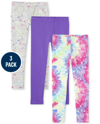  Quedoris Girls 3-Pack Printed Leggings Tie Dye Pink