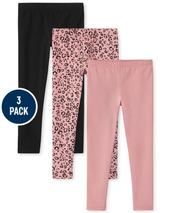 Girls Leopard Print Knit Leggings 3-Pack