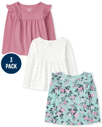 Paquete de 3 tops con volantes para niñas pequeñas