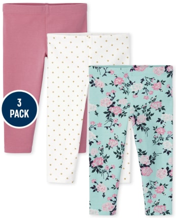 Toddler Girls Floral Dot Leggings 3-Pack