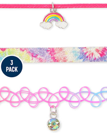 Girls Rainbow Choker Necklace 3-Pack