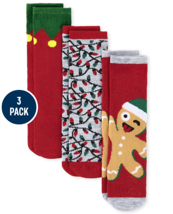 Toddler Boys Christmas Crew Socks 3-Pack