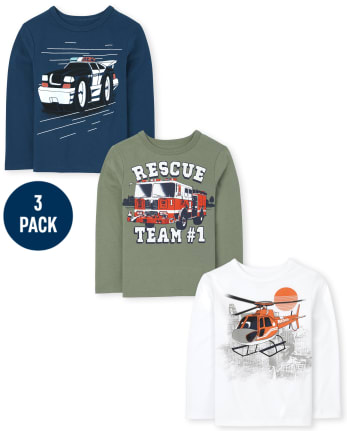 Paquete de 3 camisetas con gráfico de vehículo para niños pequeños - MULTI CLR