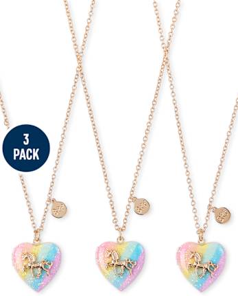 Paquete de 3 collares con medallón BFF de unicornio arcoíris para niñas