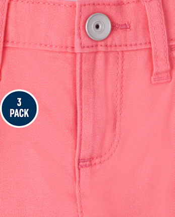 Girls Roll Cuff Twill Skimmer Shorts 3-Pack