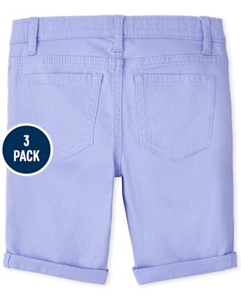 Girls Roll Cuff Twill Skimmer Shorts 3-Pack